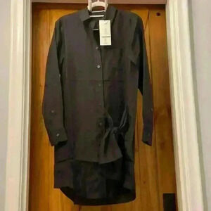 Thakoon Addition Button Shirt Dress Size XS 100% Silk Side Tie Long Sleeve Black